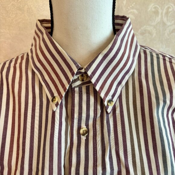 Muted Dark Jewel Tone Vertical Striped 90s Long Sleeve Button Down Shirt 2XLT - Picture 6 of 11